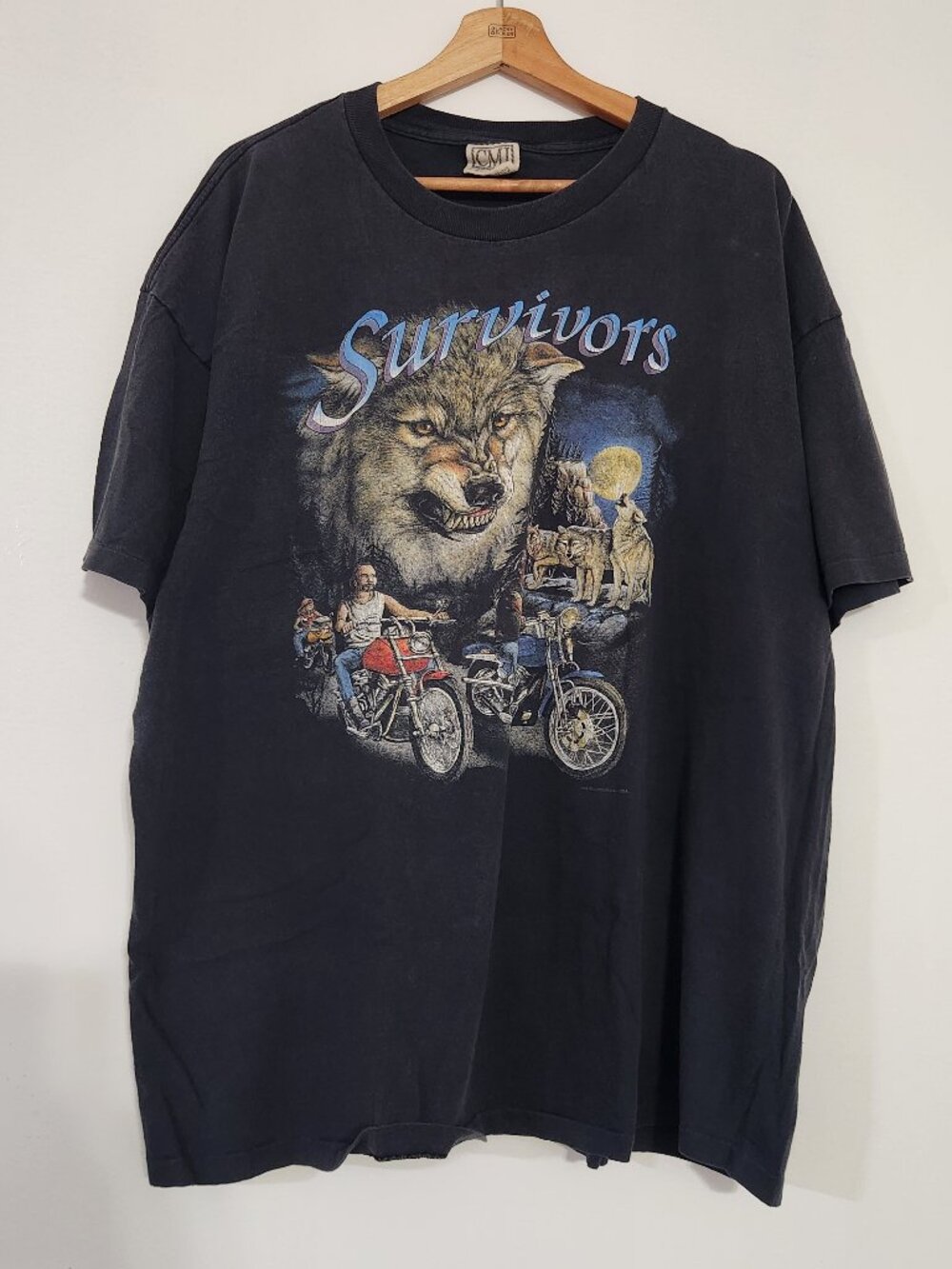 Vintage 90's Survivors Wolf Pack Biker Tee Harley Vibes Men's XXL